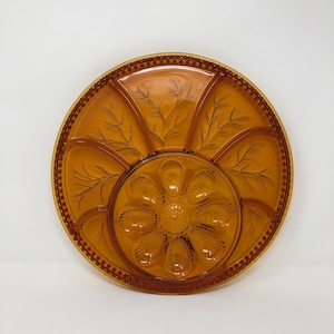 Vintage Indiana Glass Amber egg and relish tray