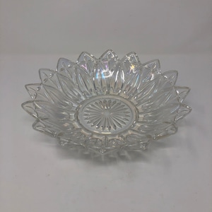 Vintage iridescent clear glass berry bowl, in the Petal pattern by Federal Glass