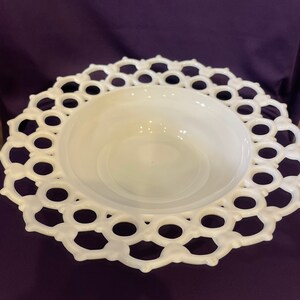 Vintage white milk glass lace edge bowl