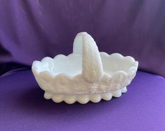Pretty vintage white milk glass basket, by Westmoreland