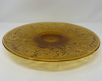 Beautiful vintage amber sandwich glass low cake stand / cake plate