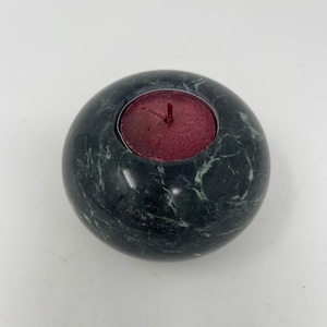 Vintage green polished marble candle holder