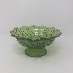 Vintage green glass pedestal compote