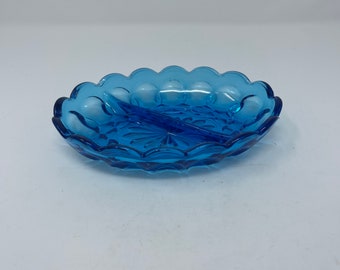 Unique vintage glass candy / nut / trinket divided bowl