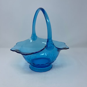 Vintage large blue glass basket