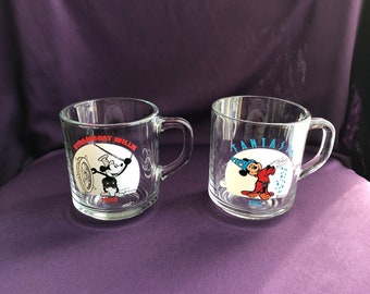Glass Mickey Mouse cartoon mugs, set of 2