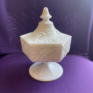 Vintage white milk glass bowl/ compote with lid (not perfect)