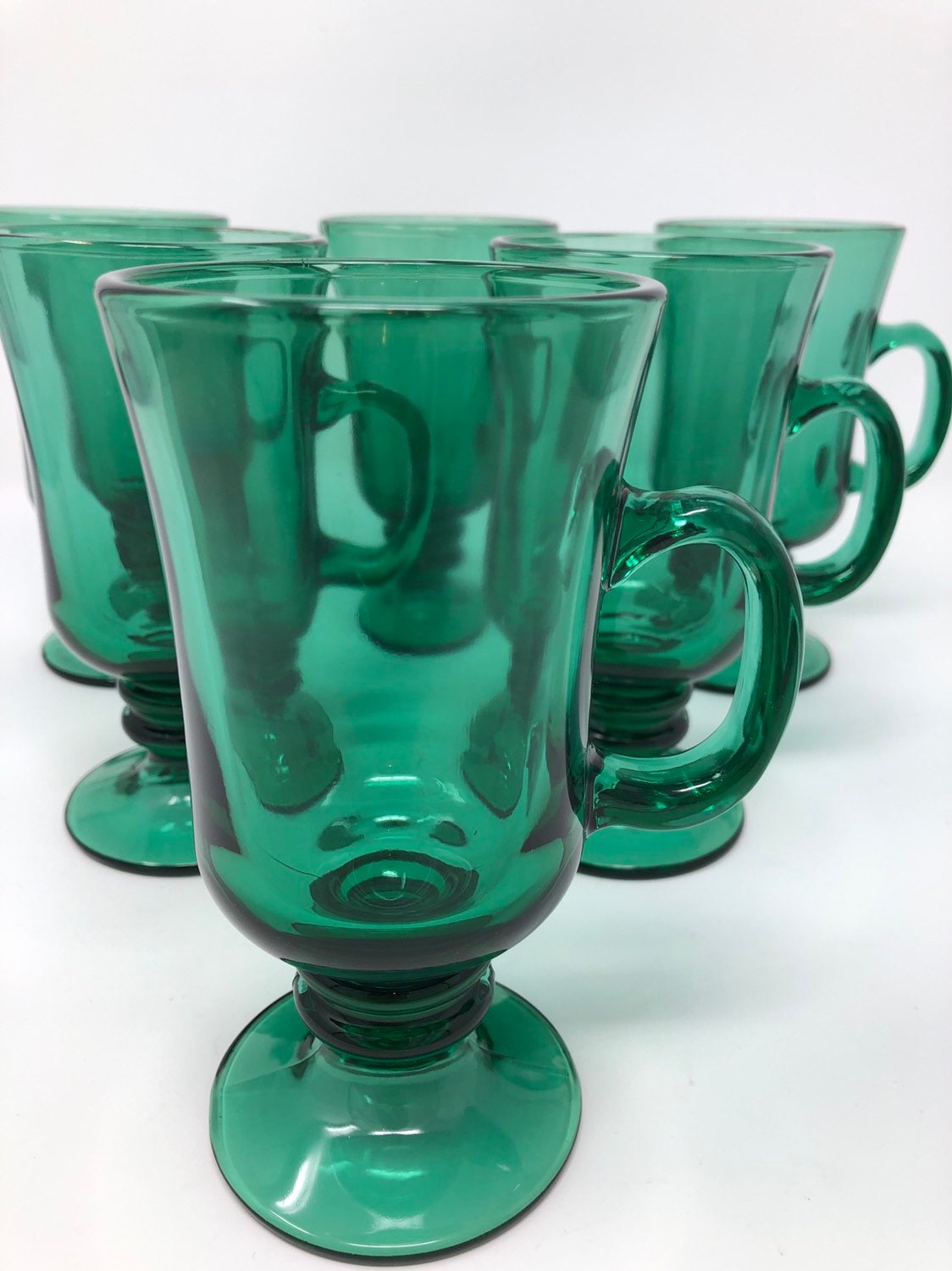 Set of 6 Vintage Green Glass Mugs Libbey Etsy