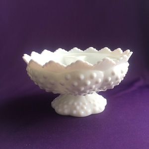 Vintage Fenton hobnail milk glass candle bowl