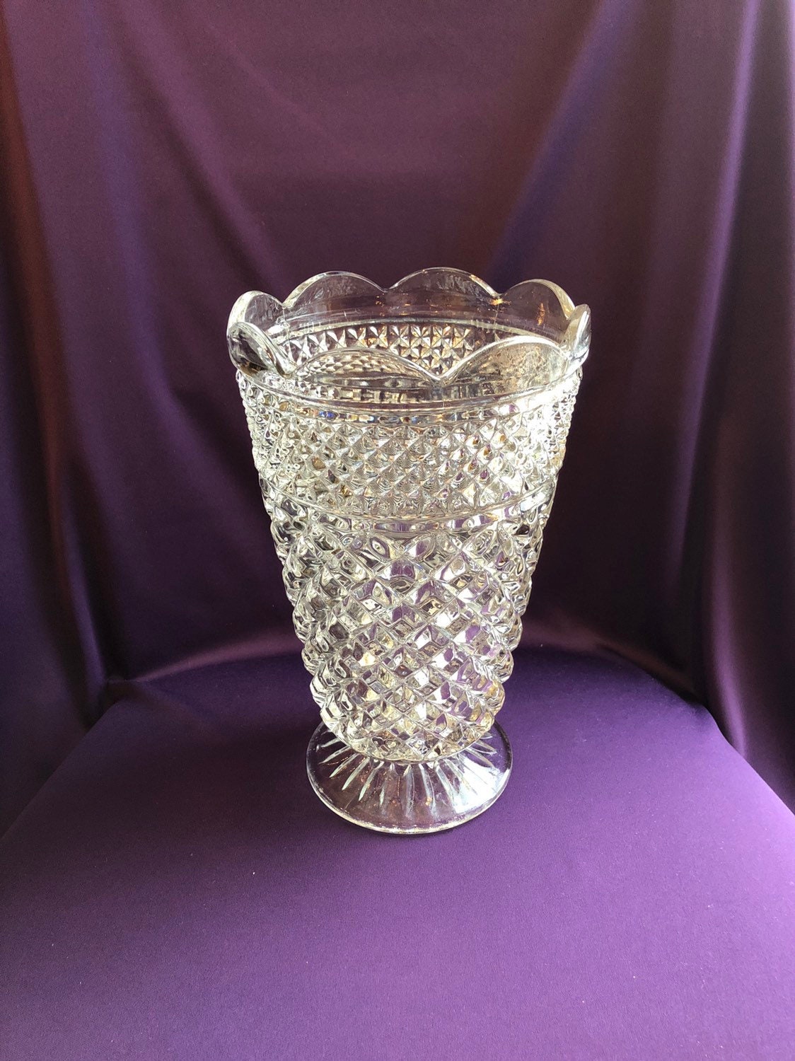 Vintage large clear glass vase Etsy
