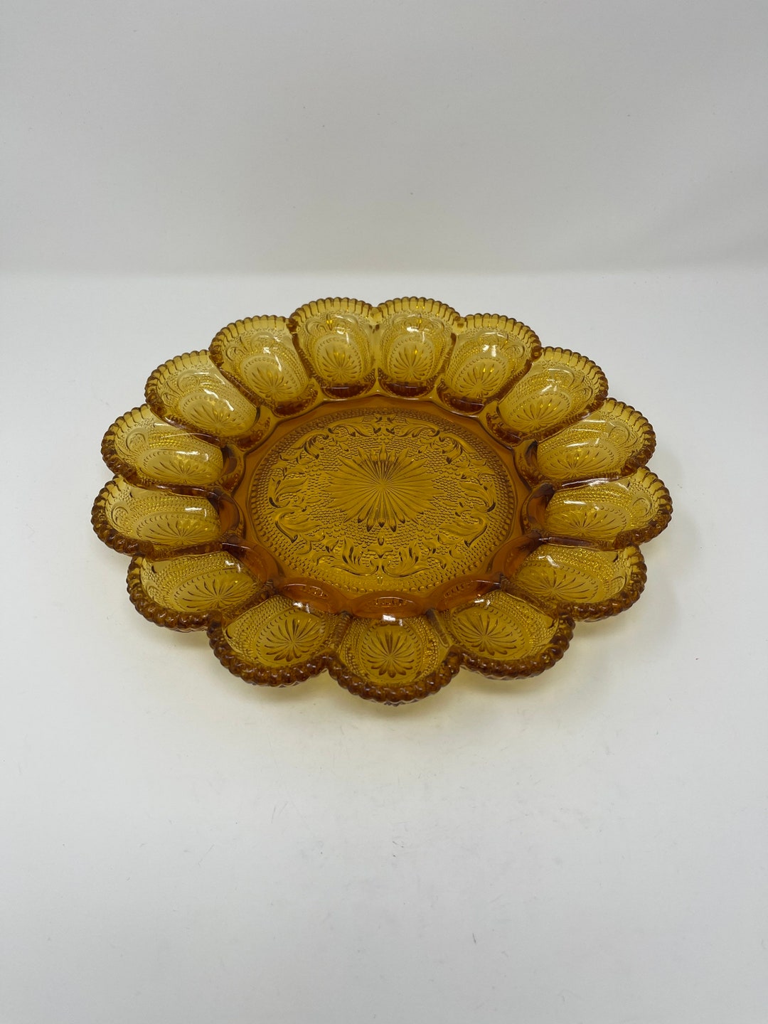 Beautiful Amber Glass Deviled Egg Plate Consider Also Using Etsy