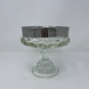 Vintage large Kings Crown thumbprint glass compote with silver flashing (flashing worn, not perfect)