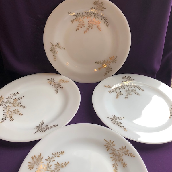 Vintage Milk Glass With Gold Dinner Plate Set Etsy