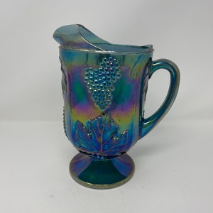 Vintage blue carnival glass pitcher