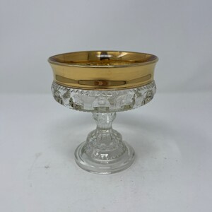 Vintage Kings Crown thumbprint glass compote with gold flashing (not perfect)