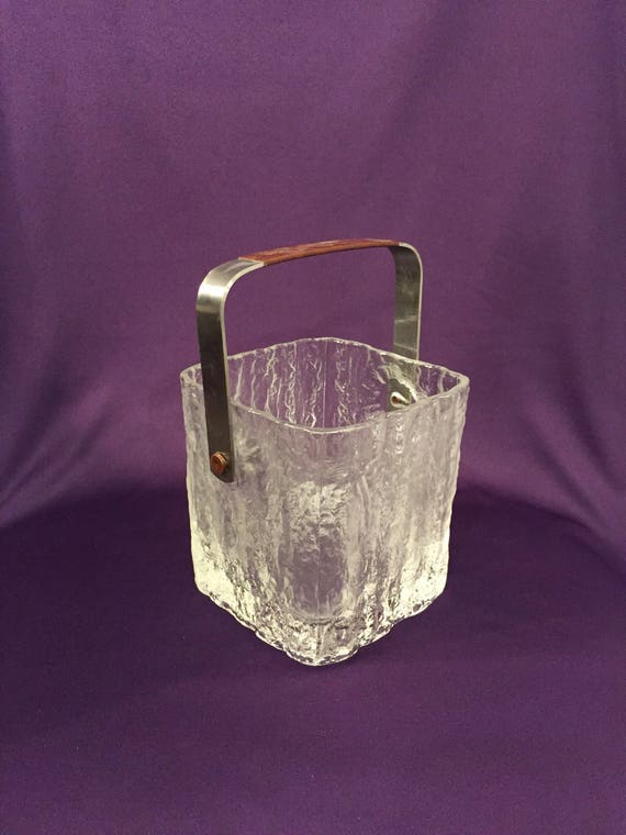 Vintage Glass Ice Bucket With Handle Etsy