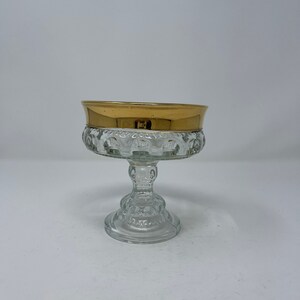 Vintage Kings Crown thumbprint glass compote with gold flashing