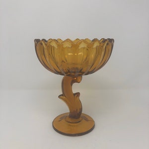 Vintage amber glass compote, Lotus Blossom