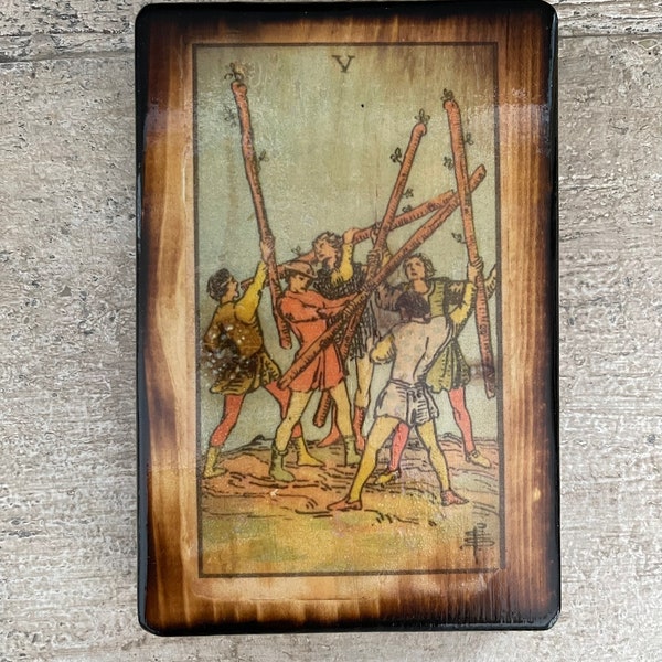 Wooden Tarot Card - The Five of Wands #2