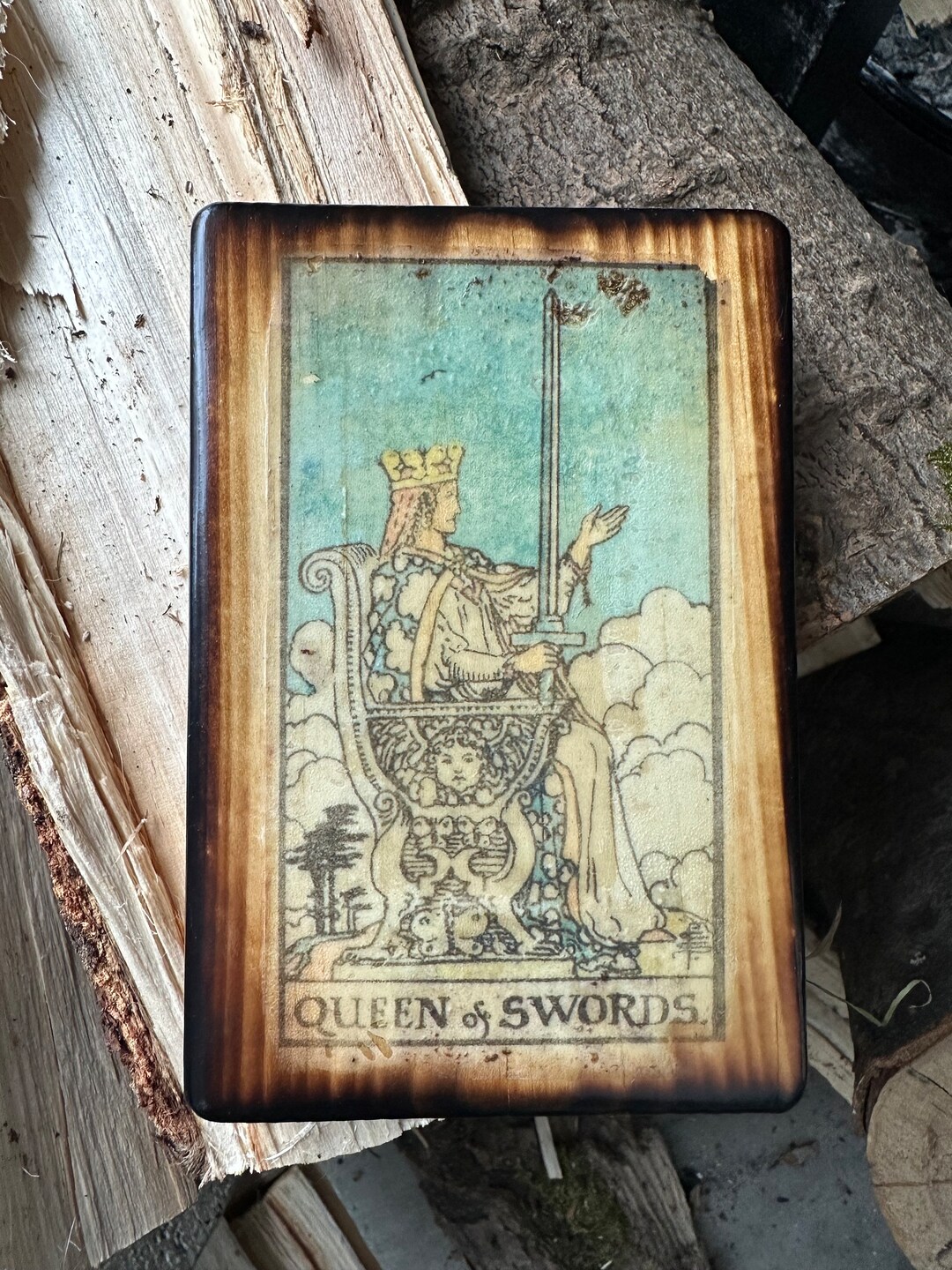 Wooden Tarot Card Queen Of Swords Etsy wooden-tarot-card-queen-of-swords-etsy