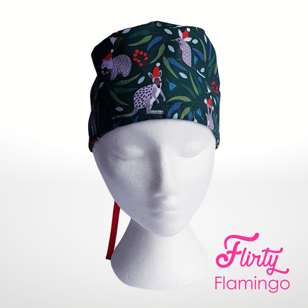 Christmas Scrub Cap, Scrub Hat, Surgical Cap, Australian Animals