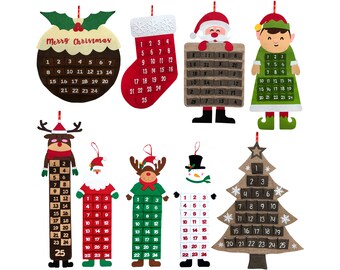 Large Felt Christmas Advent Calendar with Pockets Hanging Decoration (Choose Design)