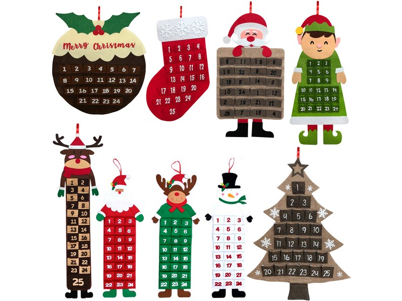 Large Felt Christmas Advent Calendar with Pockets Hanging Decoration Choose Design image 1