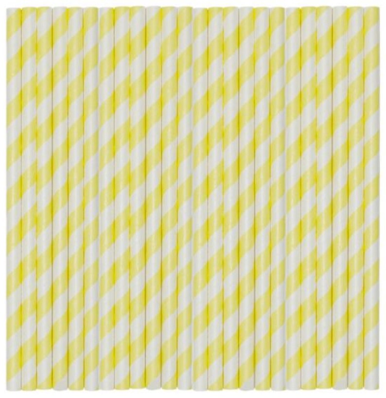 Pastel Yellow Stripe Paper Party Straws 48 pack