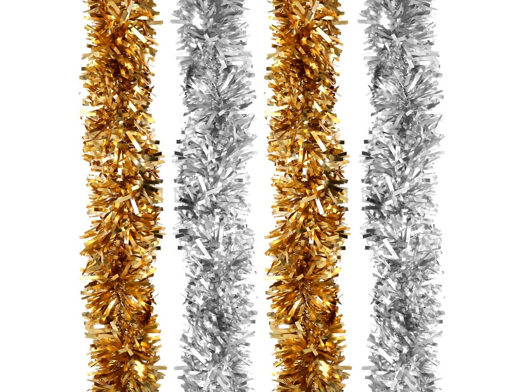 Matte Gold & Silver Christmas Tree Tinsel Metallic Hanging Decoration ...