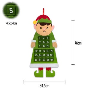 Large Felt Christmas Advent Calendar with Pockets Hanging Decoration Choose Design Elf