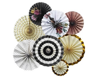 Set of 8 Assorted Vintage Floral Theme Concertina Paper Fan Hanging Decorations