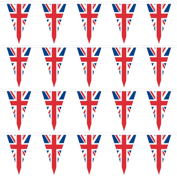 Union Jack Bunting - 10m / 20 Flags - Triangle - Fabric (Choose Length)