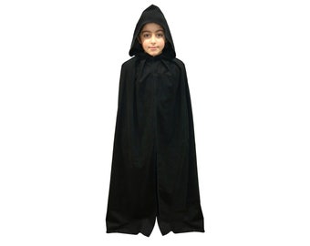 Kids Black Velvet Effect Fancy Dress Hooded Cape - World Book Day