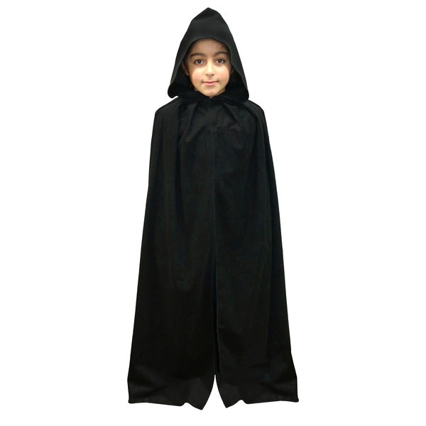 Kids Black Velvet Effect Fancy Dress Hooded Cape - World Book Day