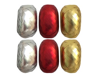 Matte Gold, Silver & Red Christmas Gift Wrapping Present Ribbon - 60m