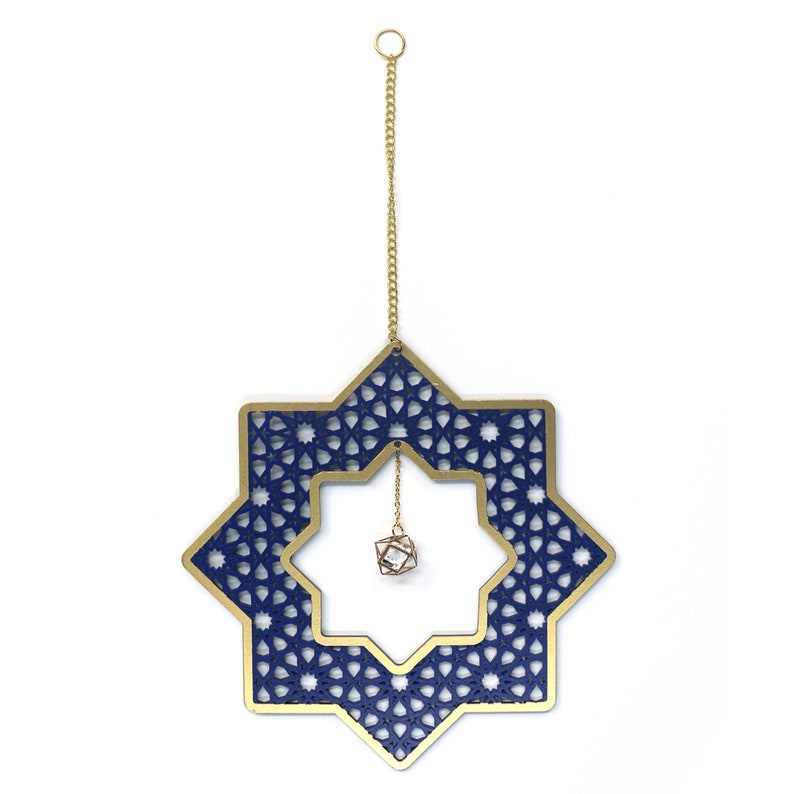 Gold Blue//Gold Ornate Wooden Stars Islam Eid Ramadan Mubarak Decorations