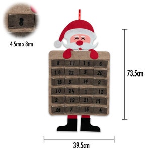 Large Felt Christmas Advent Calendar with Pockets Hanging Decoration Choose Design Hessian Santa