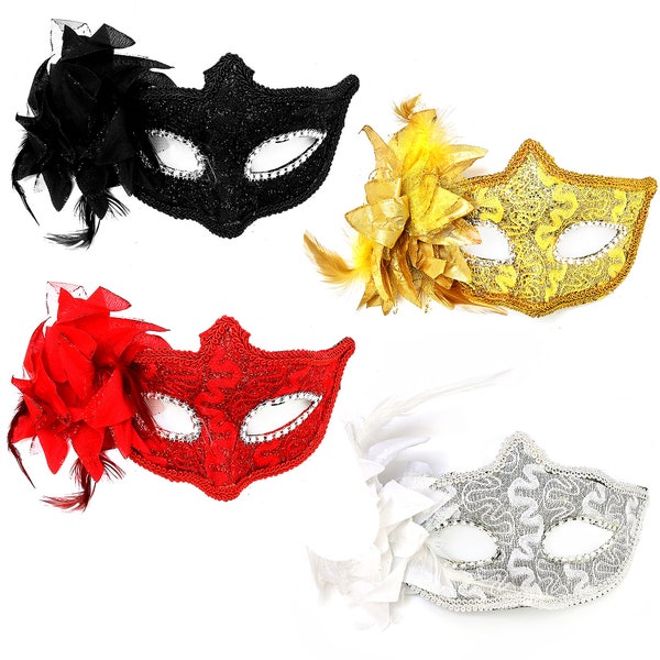 Lace Sequin Flower "Aletta" Masquerade Mask Halloween Prom Ball (Choose Colour)