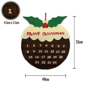 Large Felt Christmas Advent Calendar with Pockets Hanging Decoration Choose Design Pudding