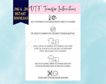 Direct To Transfer | Digital Download | DTF Instructions | Shirt Care Download | Instant Download | Digital Files