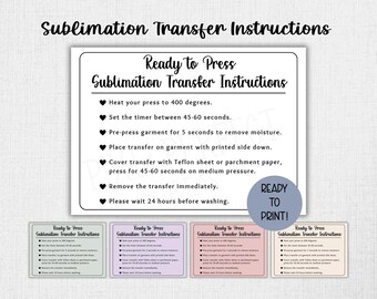 Sublimation Transfer Instructions Card - Shirts Apparel - 5 Colors - 5x7 Digital Download - Business Insert