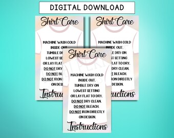 Carte d'entretien de la chemise : Instructions de lavage - Téléchargement numérique PNG et JPG