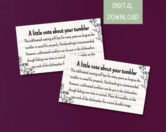 Tumbler Care Instructions Card | Business Insert (Digital Download)