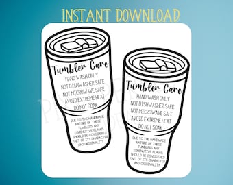 Tumbler Care Card: Tumbler Shaped Instructions (Digital Download)