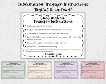 Sublimation Transfer Instructions Card - Shirts Apparel - 5 Colors - 5x7 Digital Download - Business Insert