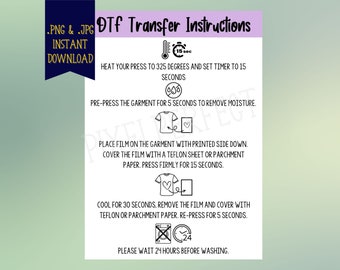 Direct To Transfer | Digital Download | DTF Instructions | Shirt Care Download | Instant Download | Digital Files