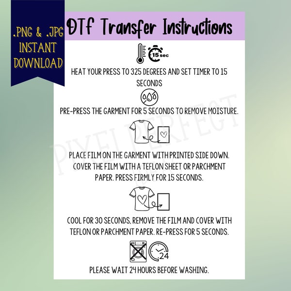 Direct To Transfer | Digital Download | DTF Instructions | Shirt Care Download | Instant Download | Digital Files