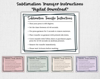 Sublimation Transfer Instructions Card - Shirts Apparel - 5 Colors - 5x7 Digital Download - Business Insert
