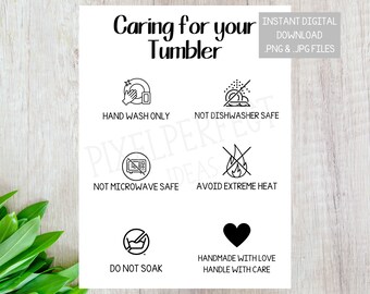 Tumbler Care Instructions Card | PNG JPG (Digital Download)