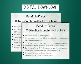 Sublimation Instructions | Direct To Transfer | Digital Download | DTF Instructions | Shirt Care Download | Instant Download | Digital Files